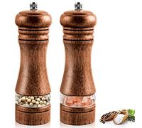 Molinillo Pimienta Madera, 2PCS Molinillo Sal y Pimienta Manual con Ventana Acrílica Transparente, Molinillo Especias con Fuerte Amoladora de Cerámica Ajustable, Molino Pimienta Rellenable (16.5cm)