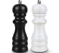 Molinillo Pimienta, Molinillo Especias Manual de Madera, Salero y Pimentero con Molinillo de Cerámica Ajustable, 2 Piezas Molinillo Sal y Pimienta Blanco/Negro, para Sal, Comino (6.5 Pulgadas)