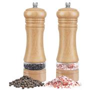 Molinillo Sal y Pimienta Madera, 2 Piezas Molinillo Pimienta con Molinillo de Cerámica Ajustable, Salero y Pimentero Manual con Ventana Acrílica Transparente, Pimentero Molinillo Especias 6.5 Pulgadas