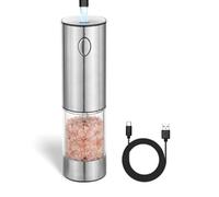 Molinillos de sal y pimienta eléctricos, mecanismo de cerámica ajustable sin niveles, de acero inoxidable, recargable por USB, con ventana, iluminación LED