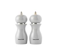 Molinillos de sal y pimienta Salter 7613 GYXR brillantes, molinillos mecánicos de condimentos, mecanismo de giro y molido, molienda ajustable de fina a gruesa, cerámica dura como el diamante, gris
