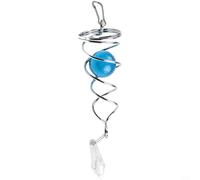 Molinillos de viento en espiral de acero inoxidable con campanillas de viento de bola de cristal, adorno colgante para jardín, uso en interiores y exteriores (azul lago)