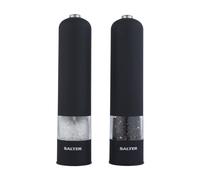 Molinillos electrónicos de sal y pimienta Salter 7524 BKXR, funcionamiento con una mano, acabado de goma suave al tacto, mecanismo de cerámica, base iluminada, negro mate