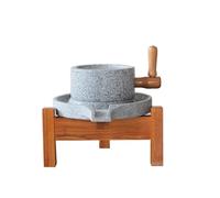 Molino/amoladora de piedra hecho a mano (mediano), antiguo para el hogar para grano, frijol y cebada (7.87inx11.8in), con marco de madera