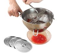 Molino de alimentos de acero inoxidable: molinillo giratorio manual, triturador de manivela, juego de discos de malla fina | Molinillo para Purés, Salsas, Sopas, Comidas para Bebés, Conservas, Cocinas