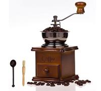 Molino de café manual fuytery molino de café de madera antiguo molino de café de tambor molino de café de manivela manual molino de café (con cepillo, cuchara de medición)