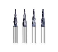 Molino de extremo de nariz de bola cónica, Fresa de extremo punta esférica cónica R0.25-R1.0 2 flautas Vástago carburo 1/4 pulgada(4pcs 6.35mm)