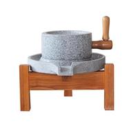 Molino de Grano de Piedra con Base de Madera, Molinillo Tradicional Hecho a Mano con Piedra Natural, para Alimentos/café en Grano/maíz/arroz(25+40cm/9.8+15.7in)