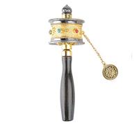 Molino de oración tibetano, molino de oración budista de latón, rueda de oración budista de aleación budista tibetana Seis palabras mantra manivela para orar Bendición Relajación(dorado)