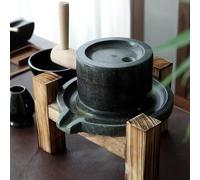 Molino de piedra de lapislázuli natural, pequeño molino de piedra caliza para uso doméstico con soporte, molinos de piedra de granito natural hechos a mano, molinillo para moler granos secos