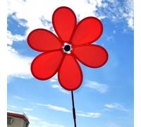 Molino de viento de flores para jardín y patio con tela y fibra de vidrio, diseñado para girar cuando sopla el viento (rojo)