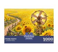 Molino de Viento en el Campo de Girasoles Puzzle De Madera Impermeable Puzzles De 1000 Piezas para Adultos Colorido Rompecabezas Juegos Educativos