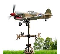 Molino de Viento para jardín con Forma de avión de Combate y Boca de tiburón, Veleta metálica con Forma de avión de Combate, Molinos de Viento para jardín, Patio, Valla (1)