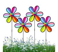 Molino de viento para jardín | Juego de 4 veletas de jardín con forma de pétalos coloridos | Decoración artística al aire libre para actividades familiares, parques y juegos