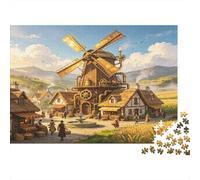 Molino de Viento Tradicional en Pueblo Puzzle de 1000 Piezas Puzzle para Adultos Papel Escena campestre Relajación Decoración Regalo 38x26cm/1000pcs