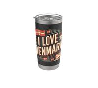 Molino de viento vikingo con bandera de Dinamarca con forma de corazón Vaso térmico de acero inoxidable de doble pared