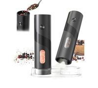 Molino eléctrico de sal y pimienta, llenado superior, ajuste de molienda en 5 pasos, gran capacidad de 120 ml, juego de 2 molinillos de pimienta que funcionan con pilas, con base y luz LED blanca.