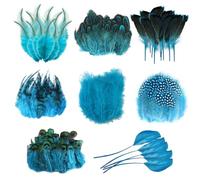 Molirex 160 Plumas Azul para Manualidades, 8 Estilos Plumas Naturales, Plumas Decoracion para DIY Atrapasueños Boda Fiesta Decoración, Azul