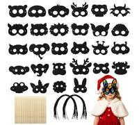 Molirex 28 mascarillas de animales para rascar, con 28 cordones elásticos, 28 lápices de madera, para manualidades, para regalo, cumpleaños infantiles, juegos, fiestas