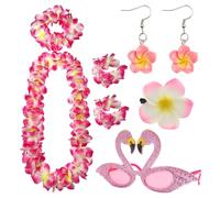 Molirex Cadena hawaiana de flores, 6 unidades, cadena de flores hawaiana con pulseras de flores, gafas de sol de cisne, diadema, pendientes, camisa hawaiana, fiesta, playa, decoración