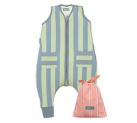 molis&co - Pijama Burbuja con Pies 0.5 TOG - 80 cm (2 años) - Ideal para Verano - 100% Algodón (Oeko-Tex 100) - Green & Blue Stripes