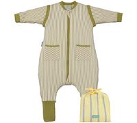 molis&co - Pijama Manta con Mangas Desmontables y Calcetines Antideslizantes - 1.0 TOG - Ideal para Primavera y otoño - 100% algodón (Oeko-Tex 100) (Olive Green Stripes, 3 años)