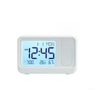 Moliuoly Despertador digital con proyección con control de brillo - Pantalla LCD grande y ajuste de volumen, USB/batería de doble alimentación, función de repetición para dormitorio (blanco y blanco)