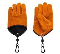 Moliuoly Guantes de piel para barbacoa resistentes al calor, de piel de vacuno, con capa interior ignífuga y cierre magnético, ideal para camping, barbacoa y cocina al aire libre, color naranja