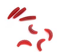 Moliuoly Juego de 60 señuelos de goma blanda, forma de gusano, color rojo, 20 mm, con movimiento realista para peces depredadores como perca, mezcla de cebos rectos y curvados para pesca de agua dulce