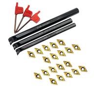 Moliuoly Juego de cinceles rotativos S08K/S10K/S12M con 20 plaquitas DCMT070204, acero de perforación interior 40Cr para acero y hierro fundido, corte derecho de 95 grados con llave T8, color negro y