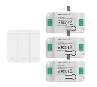 Moliuoly Juego de interruptores de luz inalámbricos, mando a distancia con 3 receptores, RF 433 MHz, alcance de hasta 100 pies en interiores, para iluminación en pasillos, garajes/exteriores