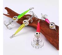 Moliuoly Pack de 3 señuelos de pesca de calamar, blandos, con doble gancho para paraguas, acero inoxidable, 360°, anillo giratorio LED luminoso, alta reflexión, pulpo artificial para agua de mar