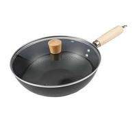 Moliuoly Sartén antiadherente de 26 cm para woks de fondo plano, utensilios de cocina de hierro fundido con tapa de cristal