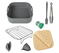 Moljaus Accesorios freidora de Aire - Compatible con Cosori Dual Blaze 6,4 L y Cosori TurboBlaze 6 L - Cesta Silicona 22 cm, Rejilla freidora Aire, 100 Papeles, Pinzas, Cepillo, sin BPA