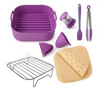 Moljaus Accesorios freidora de Aire - Compatible con Cosori Dual Blaze 6,4 L y Cosori TurboBlaze 6 L - Cesta Silicona 22 cm, Rejilla freidora Aire, 100 Papeles, Pinzas, Cepillo, sin BPA