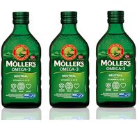 Möller's Aceite de hígado de bacalao Omega 3 | Complemento alimenticio con EPA, DHA, Vit A, D y E | Alta pureza natural | Marca de 165 años | Premio Superior Taste Award | Sabor neutro | 250 ml x 3