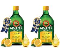 Moller’s ® | Aceite de hígado de bacalao | Complemento dietético con omega-3 EPA, DHA y vitaminas A, D y E | Sabor Limón | 500 ml (Paquete de 2)