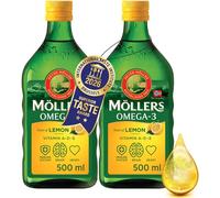 Moller’s ® | Aceite de hígado de bacalao | Complemento dietético con omega-3 EPA, DHA y vitaminas A, D y E | Sabor Limón | 500 ml x 2