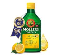 Moller’s ® | Aceite de hígado de bacalao | Complemento dietético con omega-3 EPA, DHA y vitaminas A, D y E | Sabor Limón | 250 ml