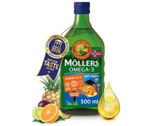 Moller’s ® | Aceite de hígado de bacalao | Complemento dietético para niños con omega-3 EPA, DHA y vitaminas A, D y E | Sabor Tutti Frutti | 500 ml