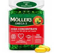 Moller’s ® | High Concentrate | Omega 3 | Aceite de pescado de alta concentración | Alta dosis de 3360 mg de EP DHA | En triglicéridos | Cerebro, vista, corazón y presión arterial | 110 cápsulas