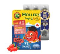 Moller’s ® | Omega 3 para niños | Omega-3 Cápsulas de Aceite de Pescado con Ácidos Grasos Omega 3 | Con DHA y EPA, Sin Gluten, Sin Lactosa, Sin Azucares Añadidos | Fresa | 72 Uds