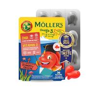 Moller’s ® | Cápsulas de Aceite de Pescado con Ácidos Grasos Omega 3 | Con DHA y EPA, Sin Gluten, Sin Lactosa, Sin Azucares Añadidos | Fresa | 36 Uds