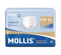 MOLLIS Pantalones Incontinencia para Adultos, Bragas Absorbentes para Hombres y Mujeres, Protección contra las fugas durante toda la noche, Control de Olores, Talla S/M, 16 Unidades