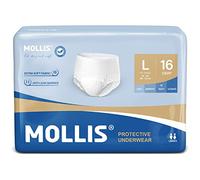 MOLLIS Pantalones Incontinencia para Adultos, Bragas Absorbentes para Hombres y Mujeres, Protección contra las fugas durante toda la noche, Control de Olores, Talla L, 16 Unidades