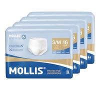 MOLLIS Pantalones Incontinencia para Adultos, Bragas Absorbentes para Hombres y Mujeres, Protección contra las fugas durante toda la noche, Control de Olores, Talla S/M, 64 Unidades