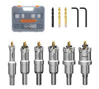 Mollom 6 piezas (13-29 mm) TCT Carbide Hole Saw Kit para metal duro, que incluye 6 cortadores de agujeros grandes con 3 brocas piloto adicionales y 2 llaves hexagonales