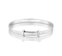 Molly Brown London My First Diamond Cruz - Pulsera de plata de ley para niñas, diamante auténtico de 1 punto, plata 925 con sello, Industry Standard Baby Bangle, Plata de ley, Diamante