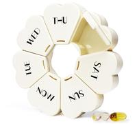 MOLN HYMY Lindo pastillero semanal de 7 días, color amarillo redondo, diseño floral, 1 vez al día (blanco perla)