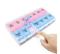 MOLN HYMY Pastilleros semanales y organizador 2 veces al día, 7 días AM PM Pastillero dos semanas, 14 compartimentos grandes dispensador de pastillas para guardar medicamentos, vitaminas (rosa + azul)